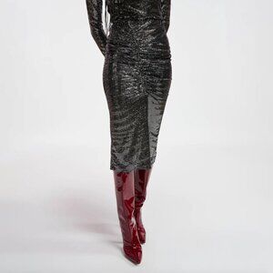 Essentiel Antwerp Esparkling Metallic Jersey Midi Skirt Size 1 Small NEW NWT